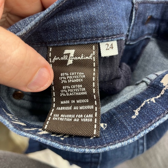 7 For All Mankind Straight Leg Cropped Jeans Womens 24 Stretch Cute Frayed 1990 - Picture 4 of 10